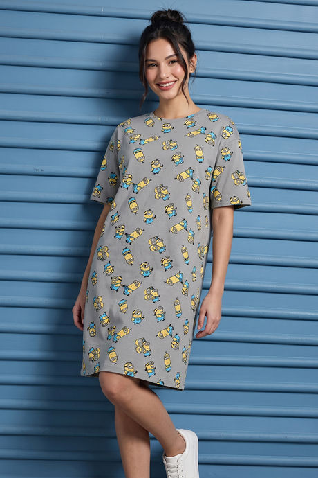 Zivame Minions Knit Cotton Loungewear Dress - Ultimate Grey Buy Zivame Minions Knit Cotton Loungewear Dress - Ultimate Grey